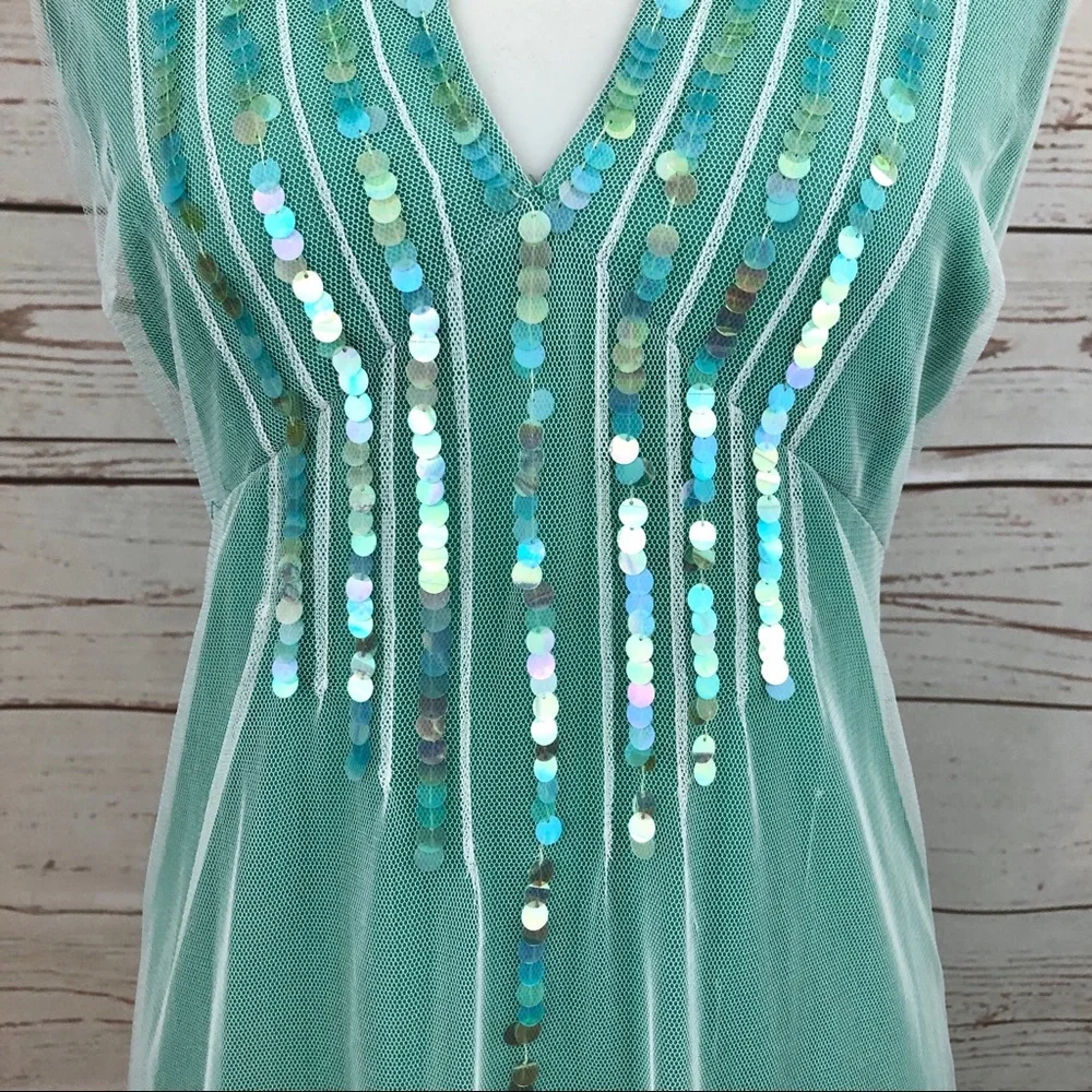 Rebecca Taylor Sea Green Sequin Mesh Dress PERFECT FOR TAYLOR SWIFT DEBUT ERA - Picture 3 of 8